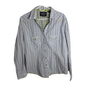 Rough Stock Panhandle Slim Large Blue Stripe Pearl Snap Western Shirt